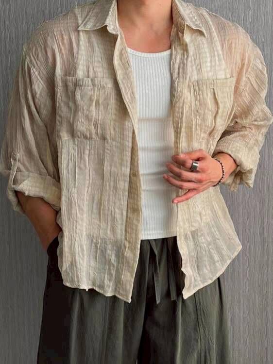 雙口袋捲袖襯衫