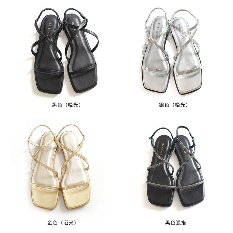 溫柔婉約 方頭交叉細帶平底涼鞋【SY111】