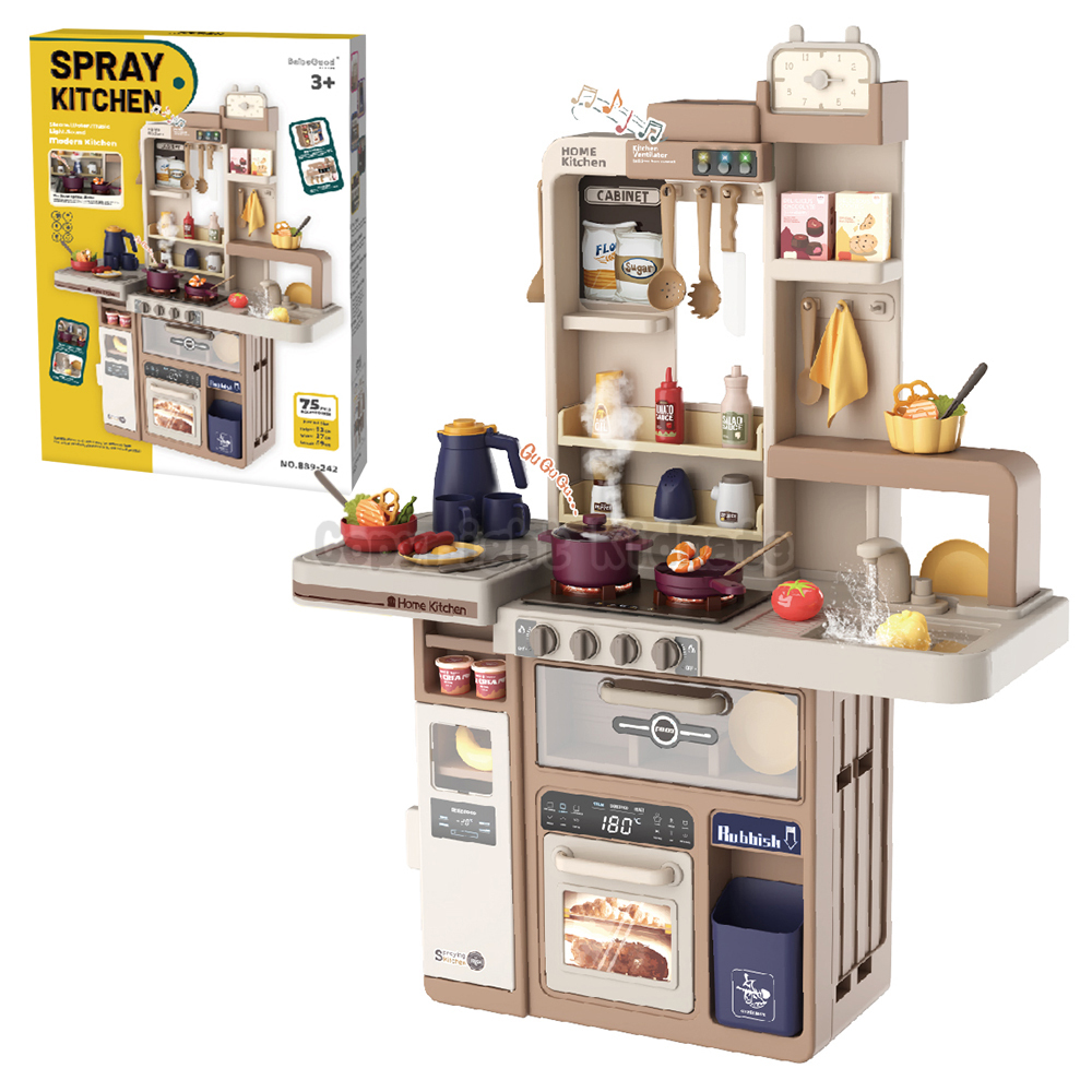 《 Kidmate 》93cm歐式聲光噴霧廚房(卡其)