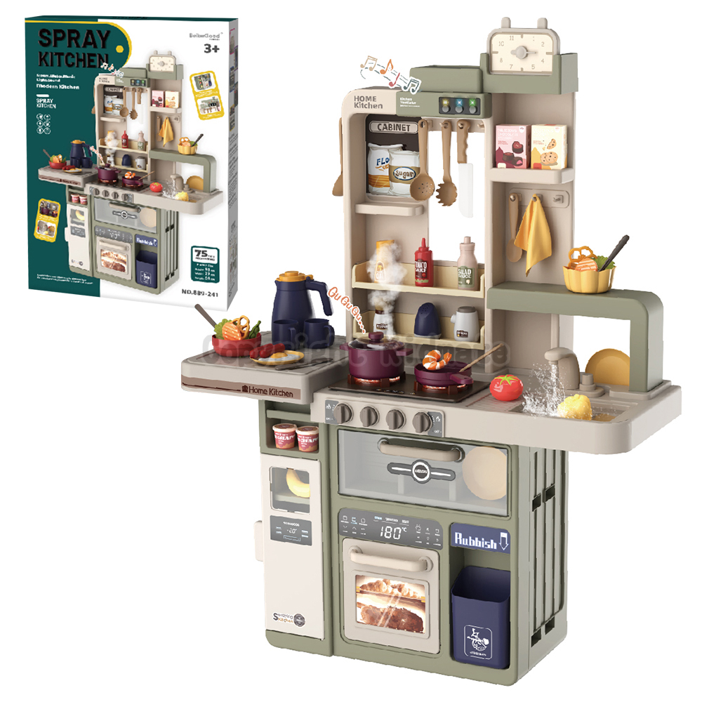 《 Kidmate 》93cm歐式聲光噴霧廚房(綠)