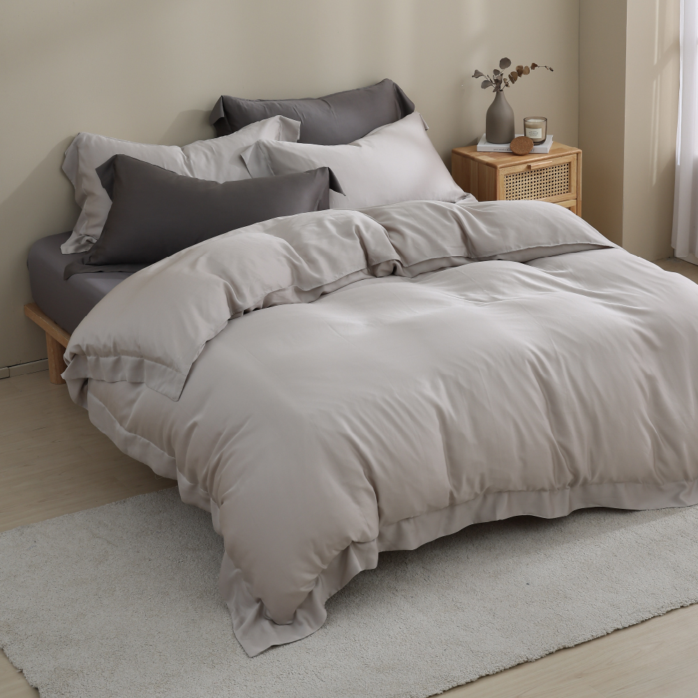 100支天絲｜100%萊賽爾｜雙色配｜隕石灰ｘ杏韻米