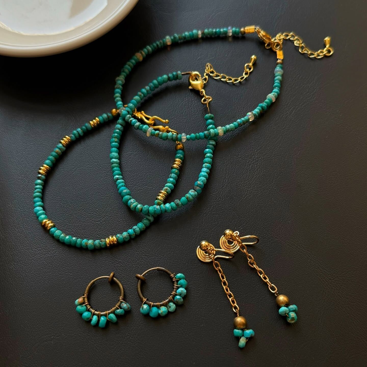 [原石] 亞利桑那綠松石 水晶手鏈、耳環