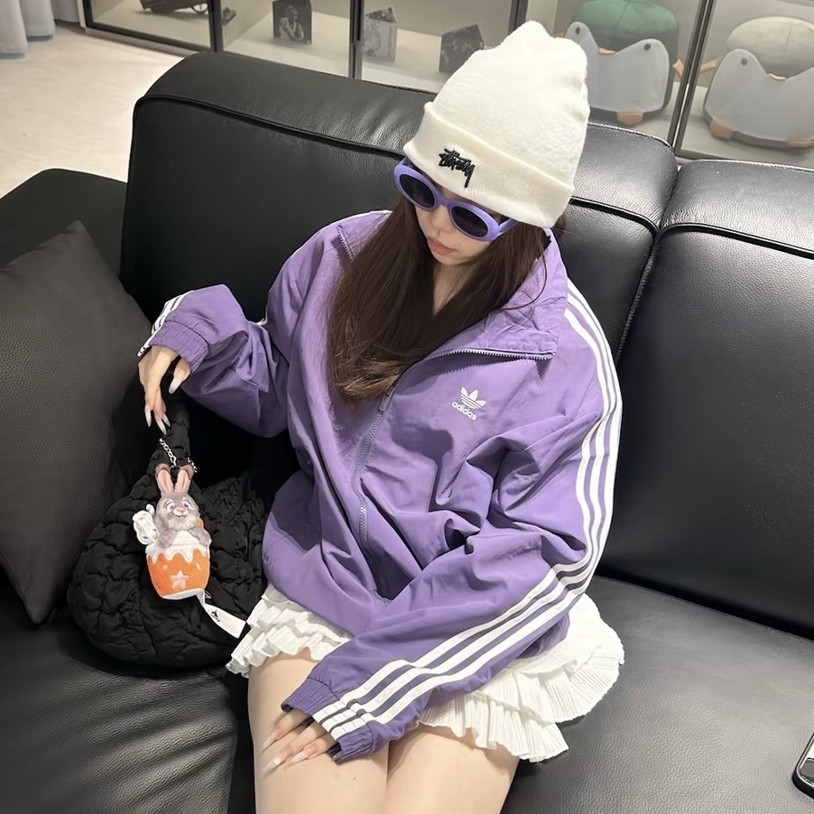 ADIDAS ORIGINALS 三葉草 紫色 白線條 白紫 外套 薄外套 立領外套 夾克 KC1456