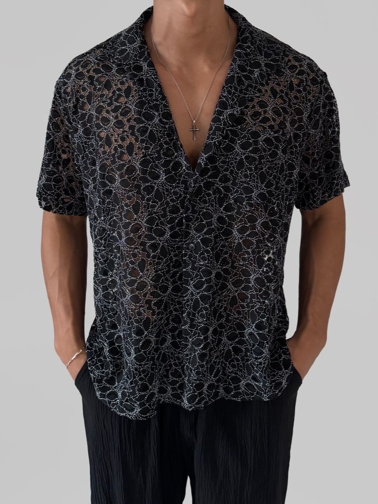 蕾絲碎花短袖襯衫