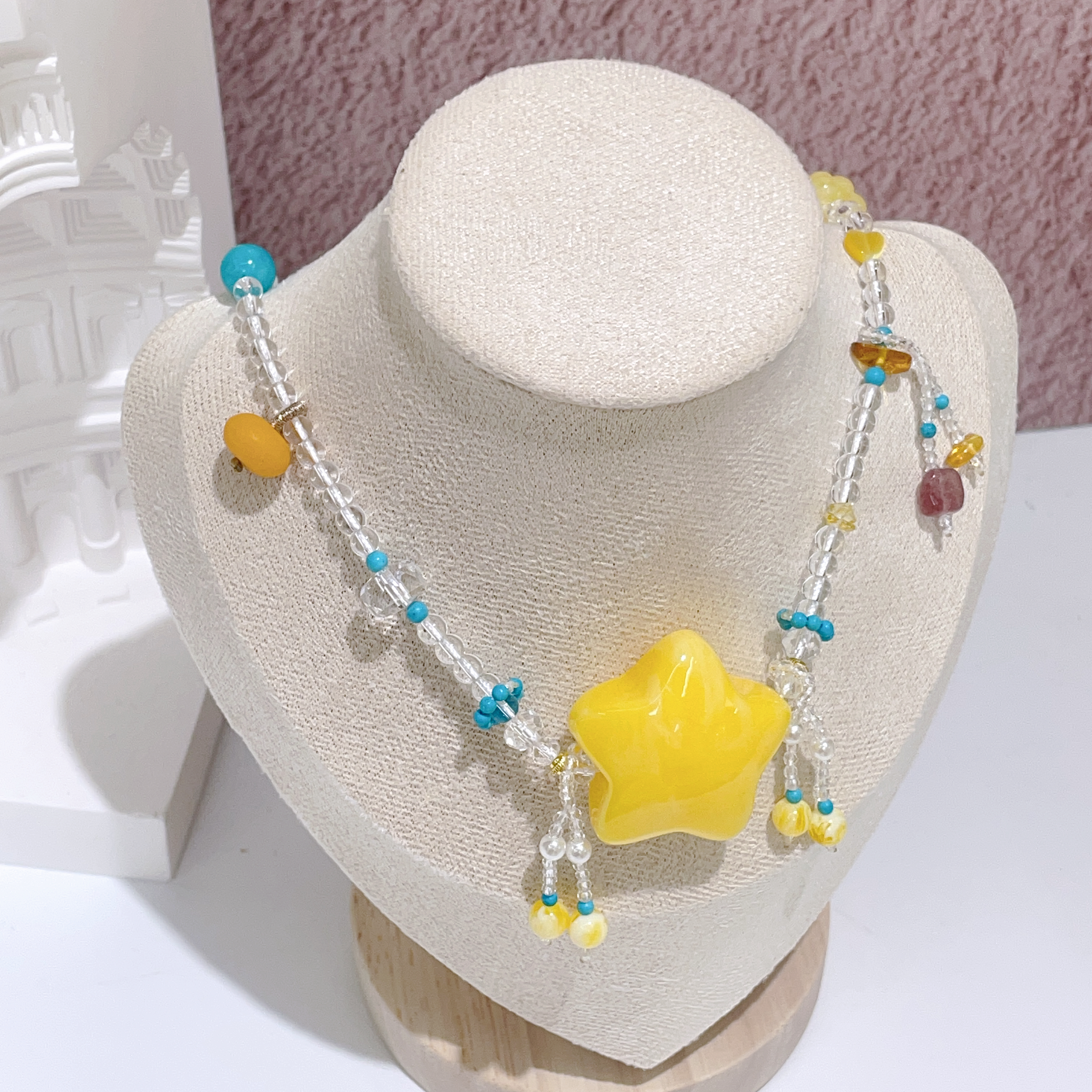 星星蜜蠟拼奧地利水晶頸鏈