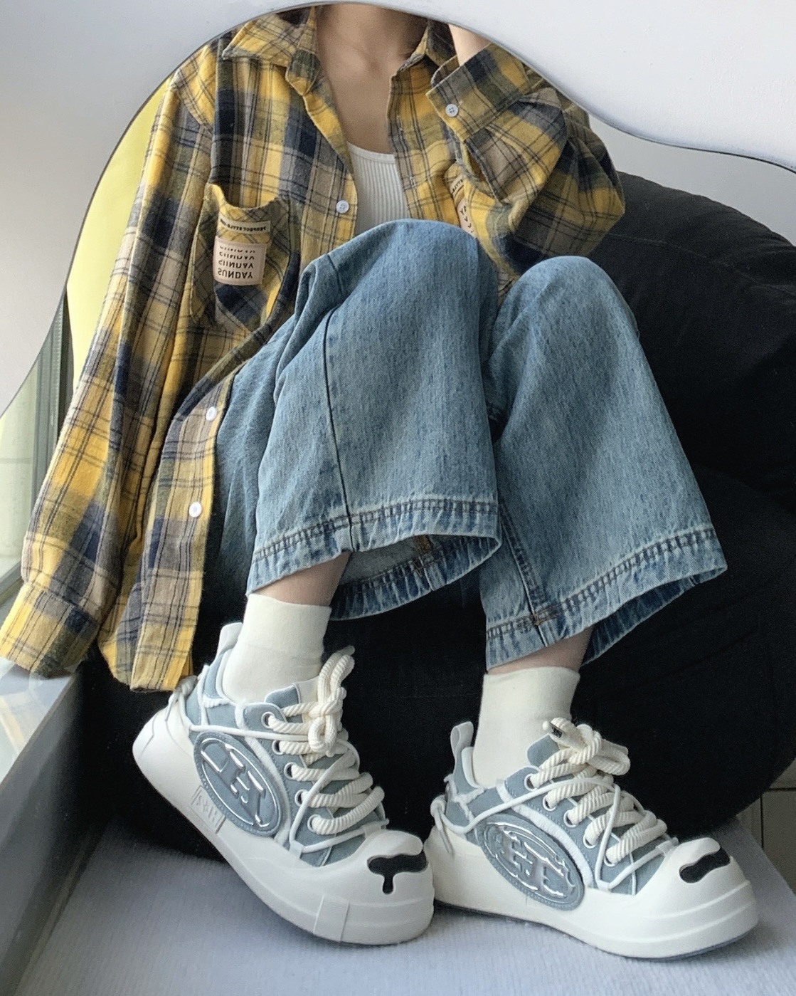 H52 二代 開口笑 奶油蛋糕鞋 解構 溶解 粗鞋帶 小香風 藍