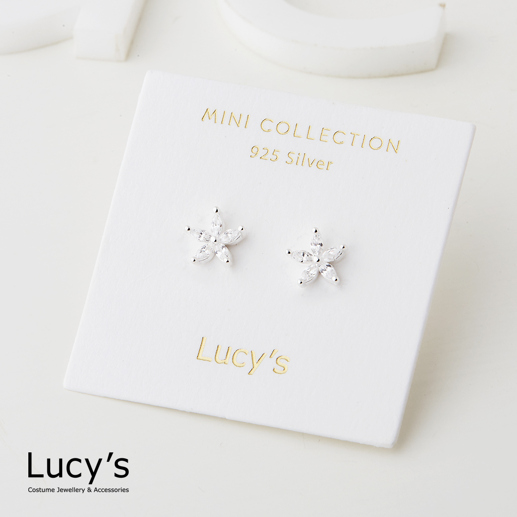 *925純銀〔輕銀系列〕冰晶小花 耳環 (123713)