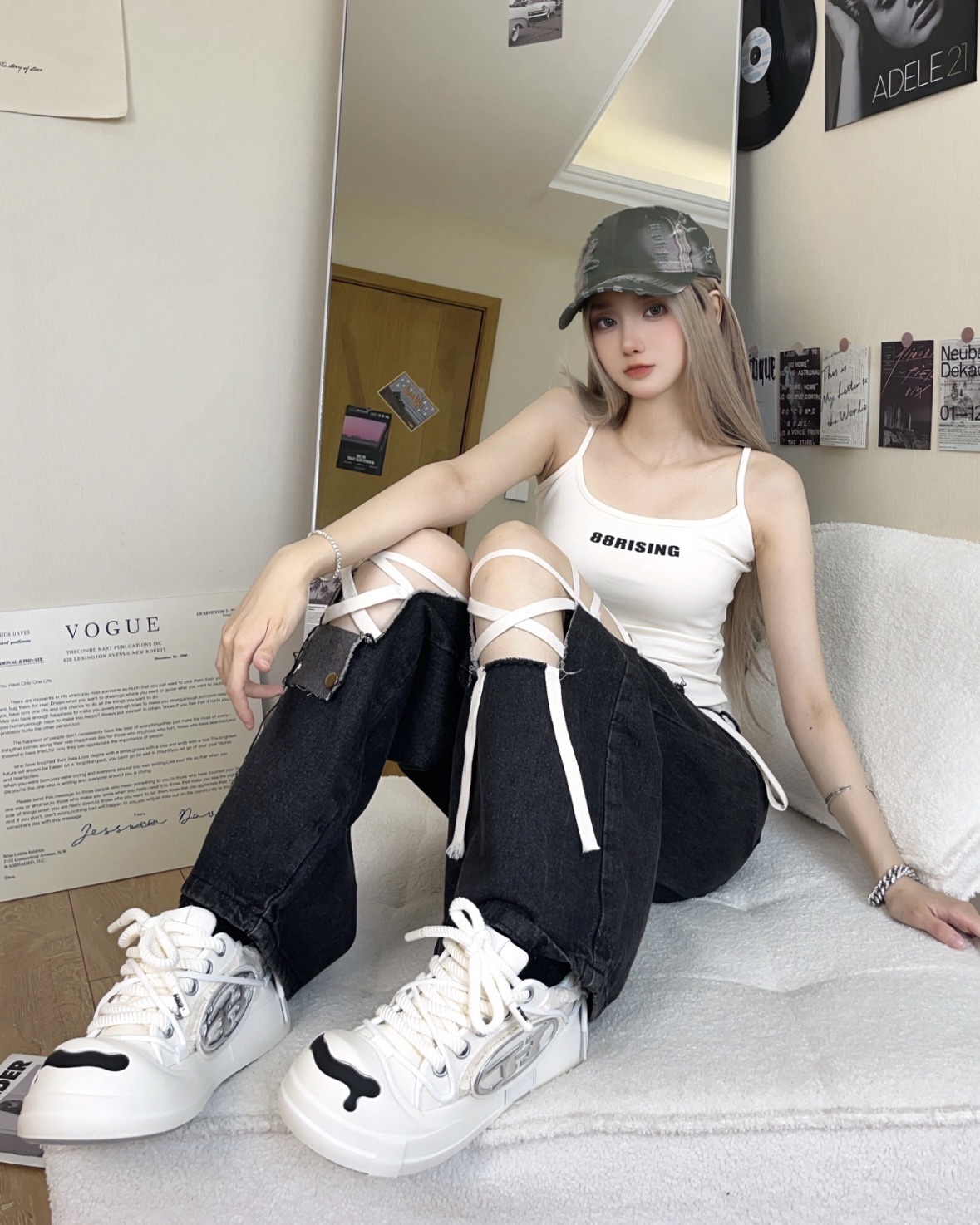 H52 二代 開口笑 奶油蛋糕鞋 解構 溶解 粗鞋帶 小香風 白