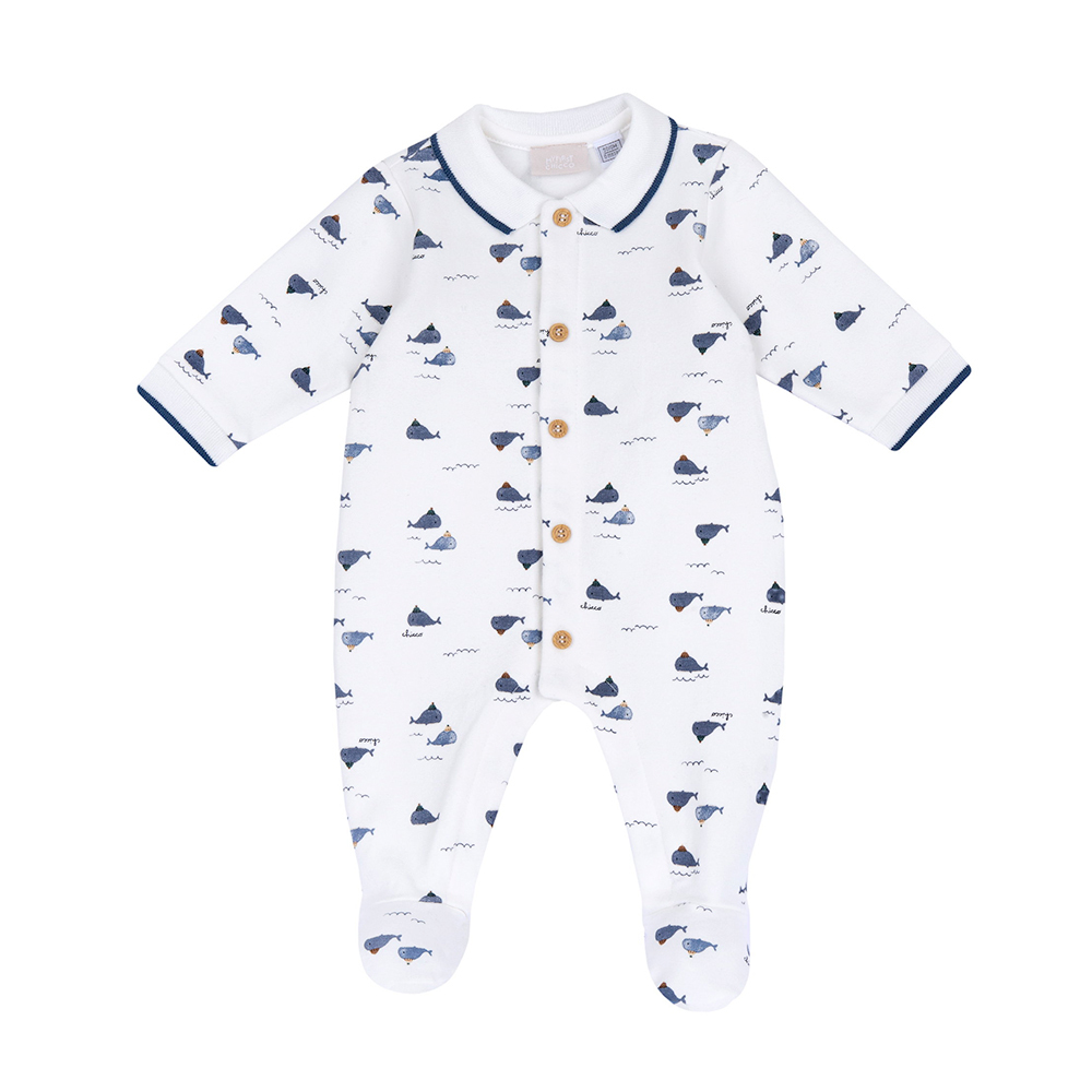 海洋鯨魚-滿版鯨魚有領前開兔裝