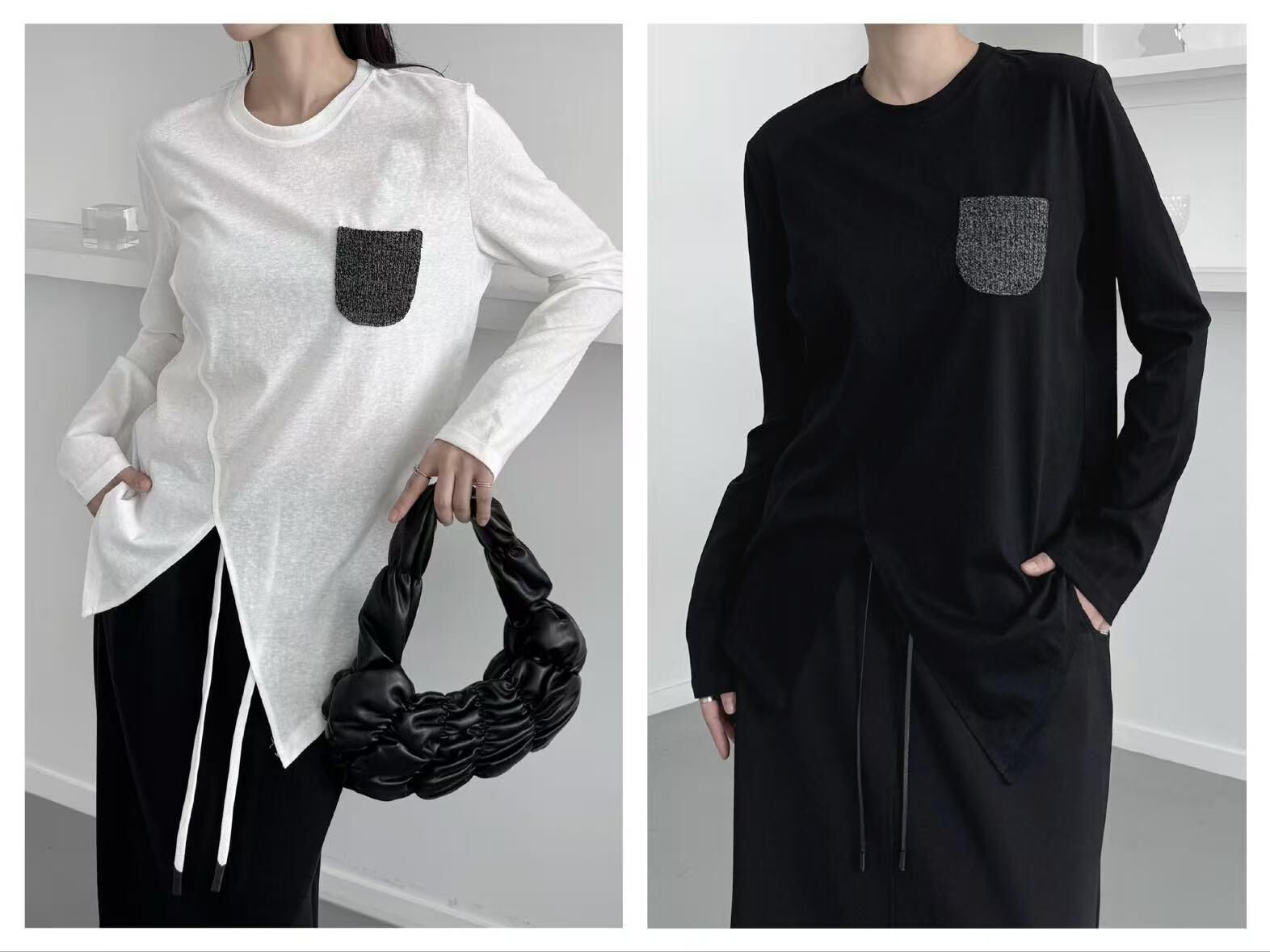 KR 女裝不規則心口袋長袖(K8 BR701)