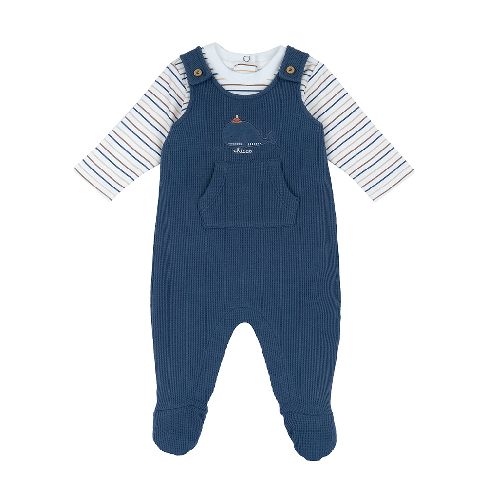 海洋鯨魚-橫條+連腳兩件式背心褲套裝