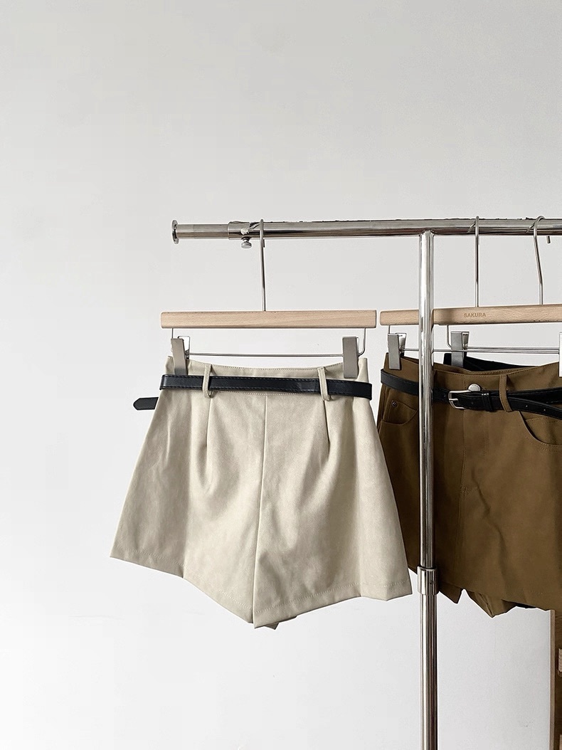 麂皮側衩修身褲裙/三色