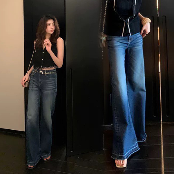 歐美女子微刷色落地直筒牛仔褲-S-XXL (Elegant & Love)