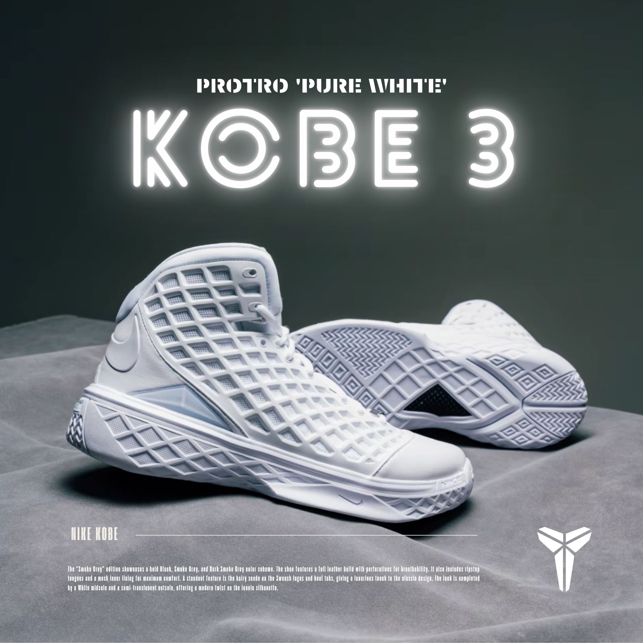 NICEDAY 代購 Nike Kobe 3 Protro 科比 純白 復刻 白 棋盤格 格紋 籃球鞋 復古 男鞋 HQ9153-100