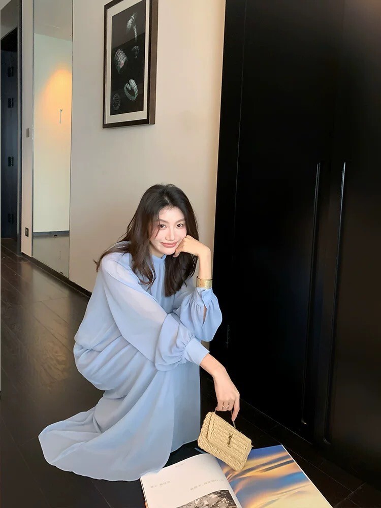 仙女氣息後綁帶立領上衣+長裙SET-S-L / 2色 (Elegant & Love)