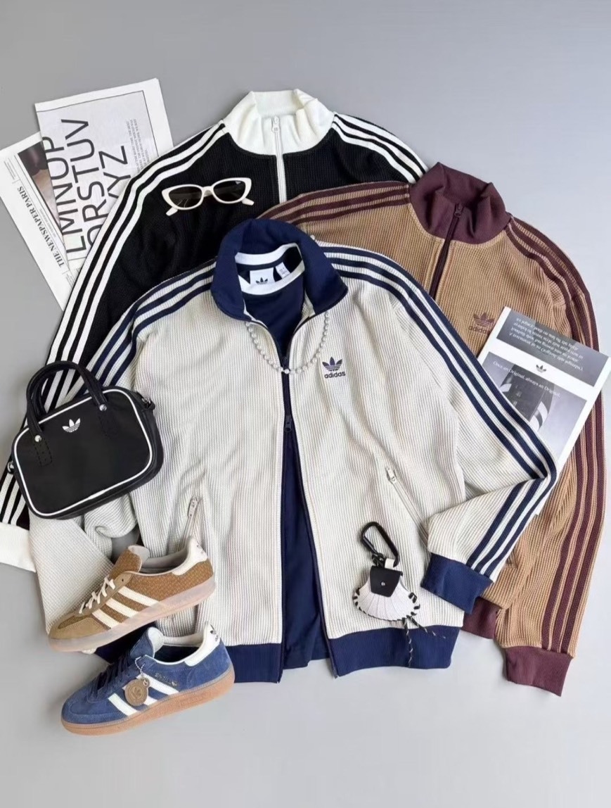 <韓系穿搭首選> ADIDAS 華夫格外套 白藍 黑白 沙漠棕 KC2618/KC2619/KC2620