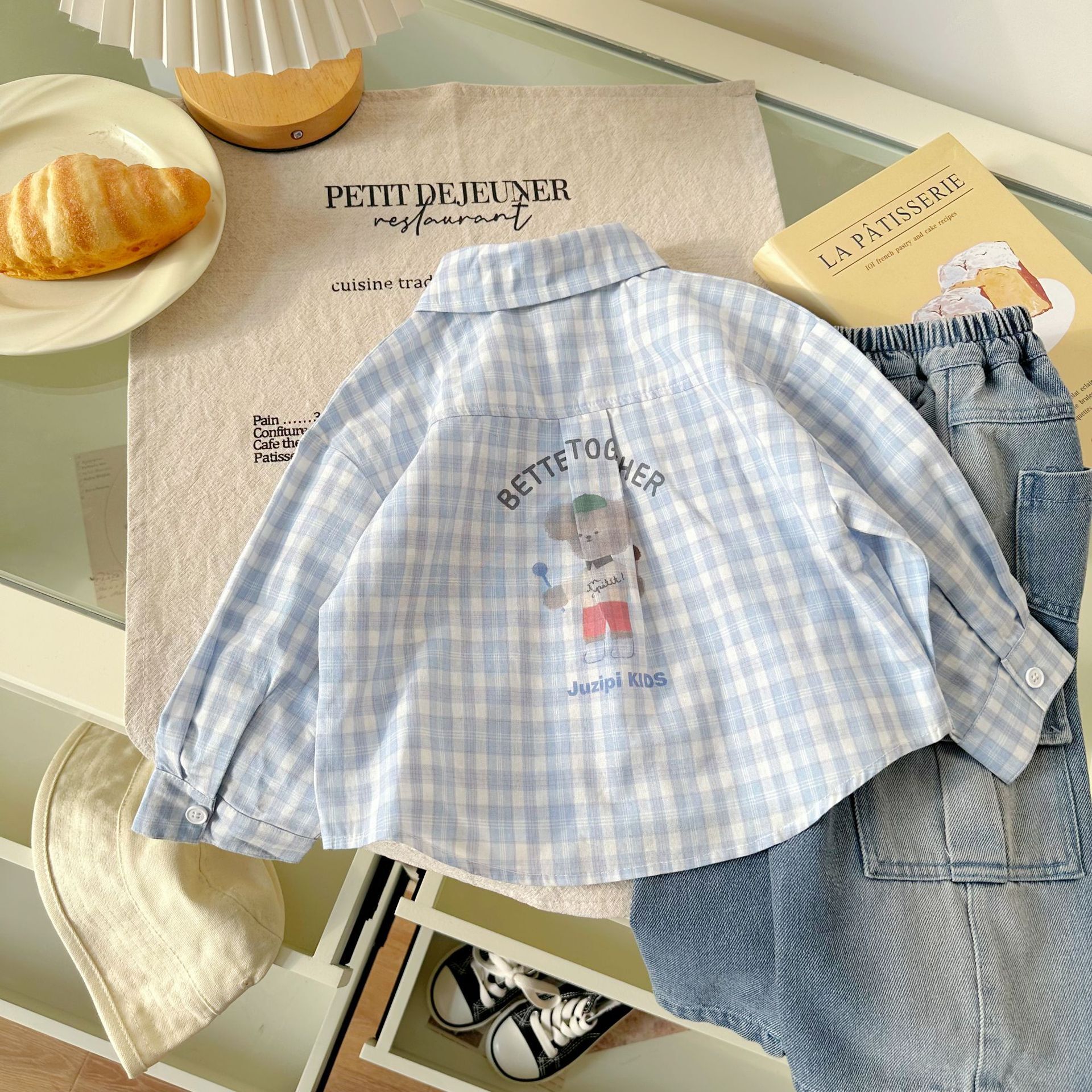 淺藍格子 長袖上衣/襯衫