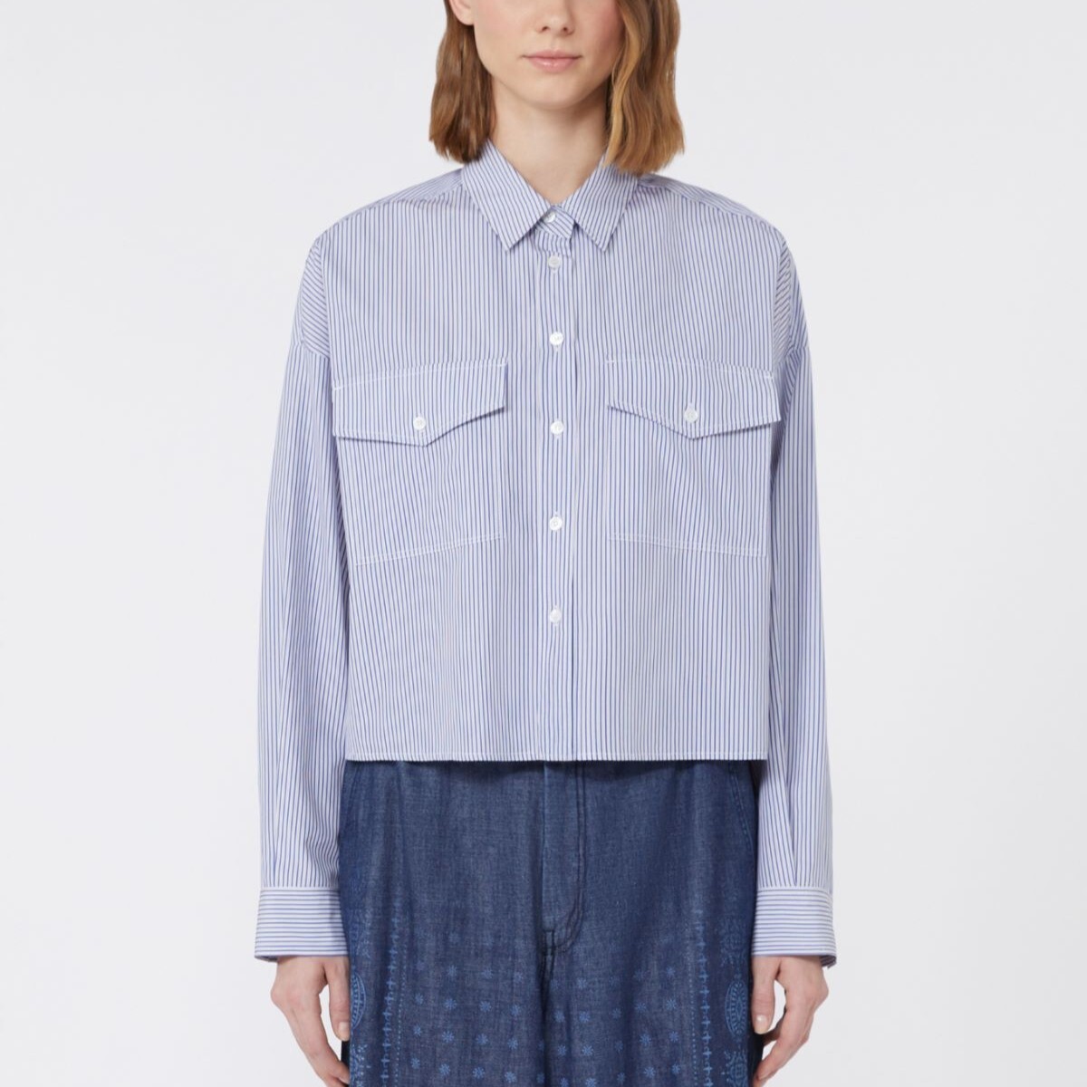 1LN0902-007 MAX MARA Weekend Heavy Cotton Canvas Shirt Navy #5116135106-005 (C-BR-E)