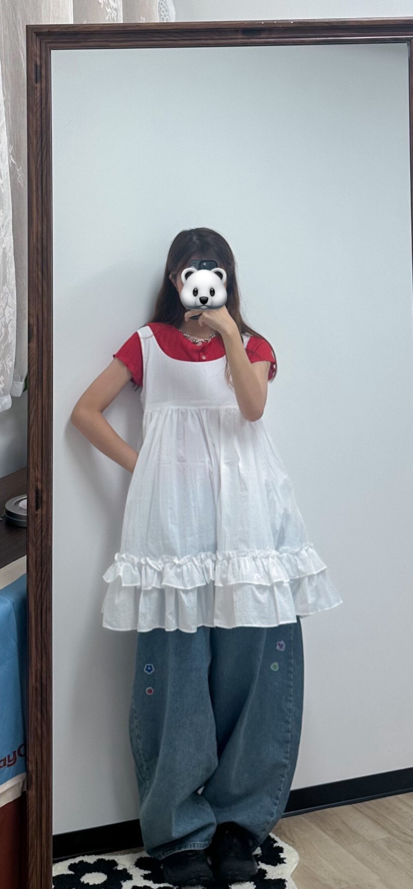 多鈕扣寛領TOP(灰/紅)