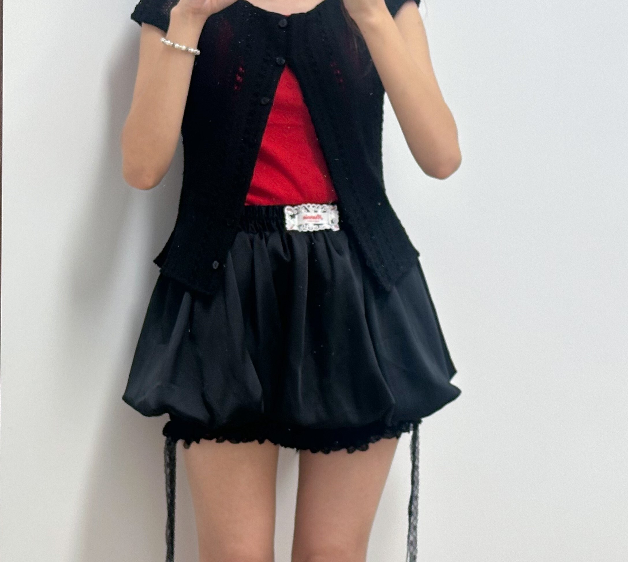 亮面Lace泡泡裙褲(黑/白)