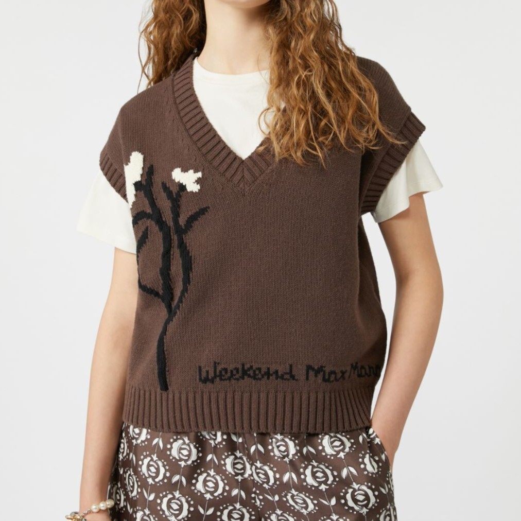 1LN0902-017 MAX MARA Weekend Inlaid Cotton Blend Gilet Brown #5356045106-001 (C-BR-E)