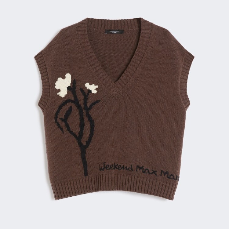 1LN0902-017 MAX MARA Weekend Inlaid Cotton Blend Gilet Brown #5356045106-001 (C-BR-E)