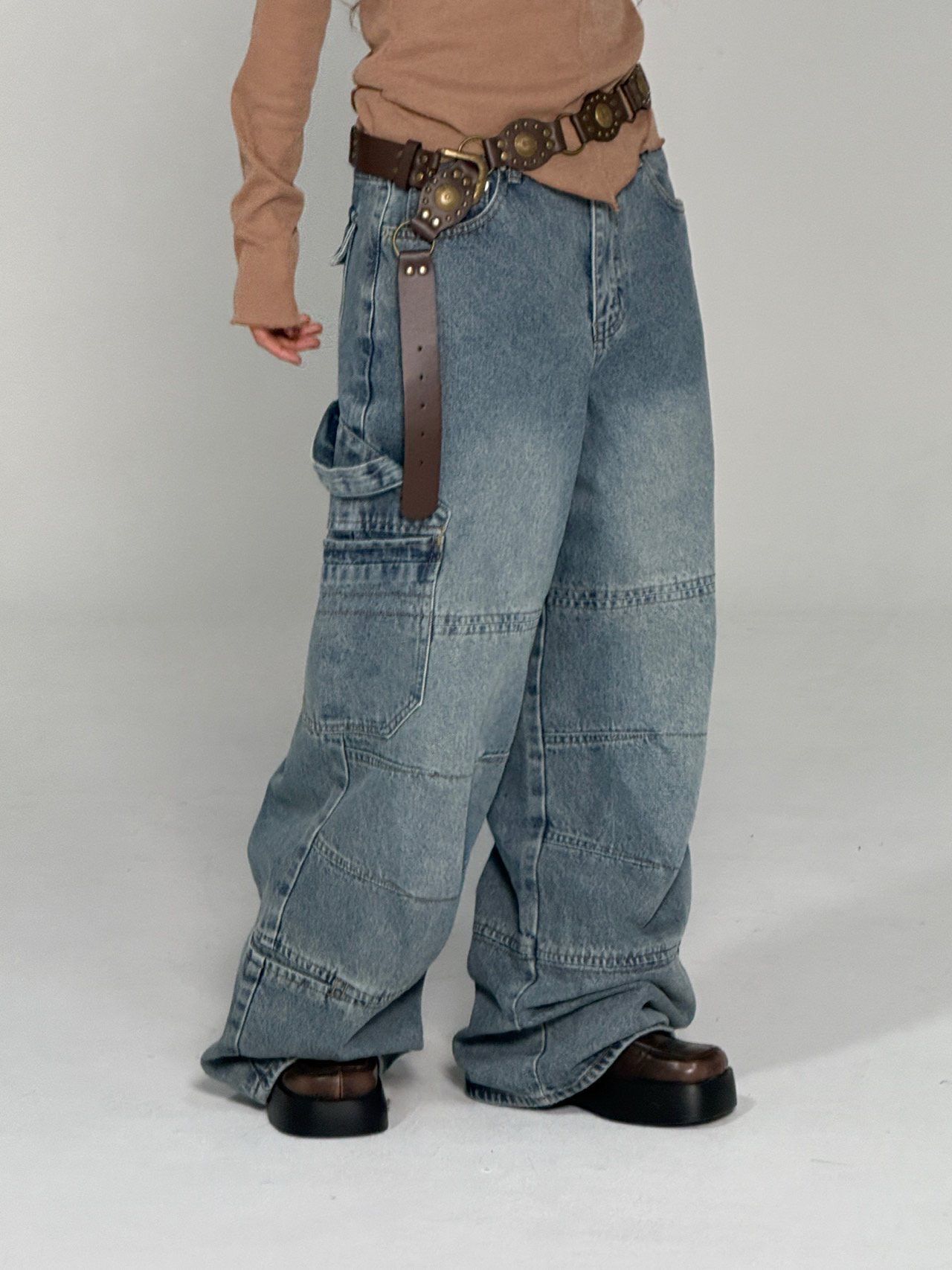 洗水工裝鬆身牛仔褲 UNUSED-108P