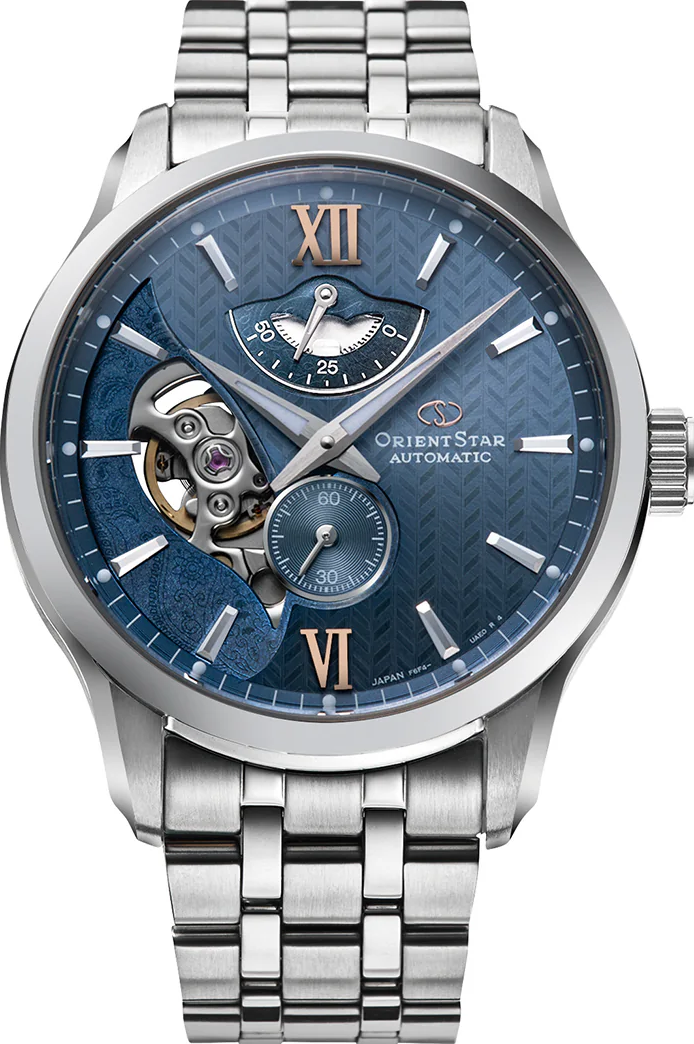 萬年鐘錶 - 東方錶  ORIENT STAR  東方之星 人字紋變形蟲圖騰面盤質感機械錶 RE-AV0B08L 錶徑41MM