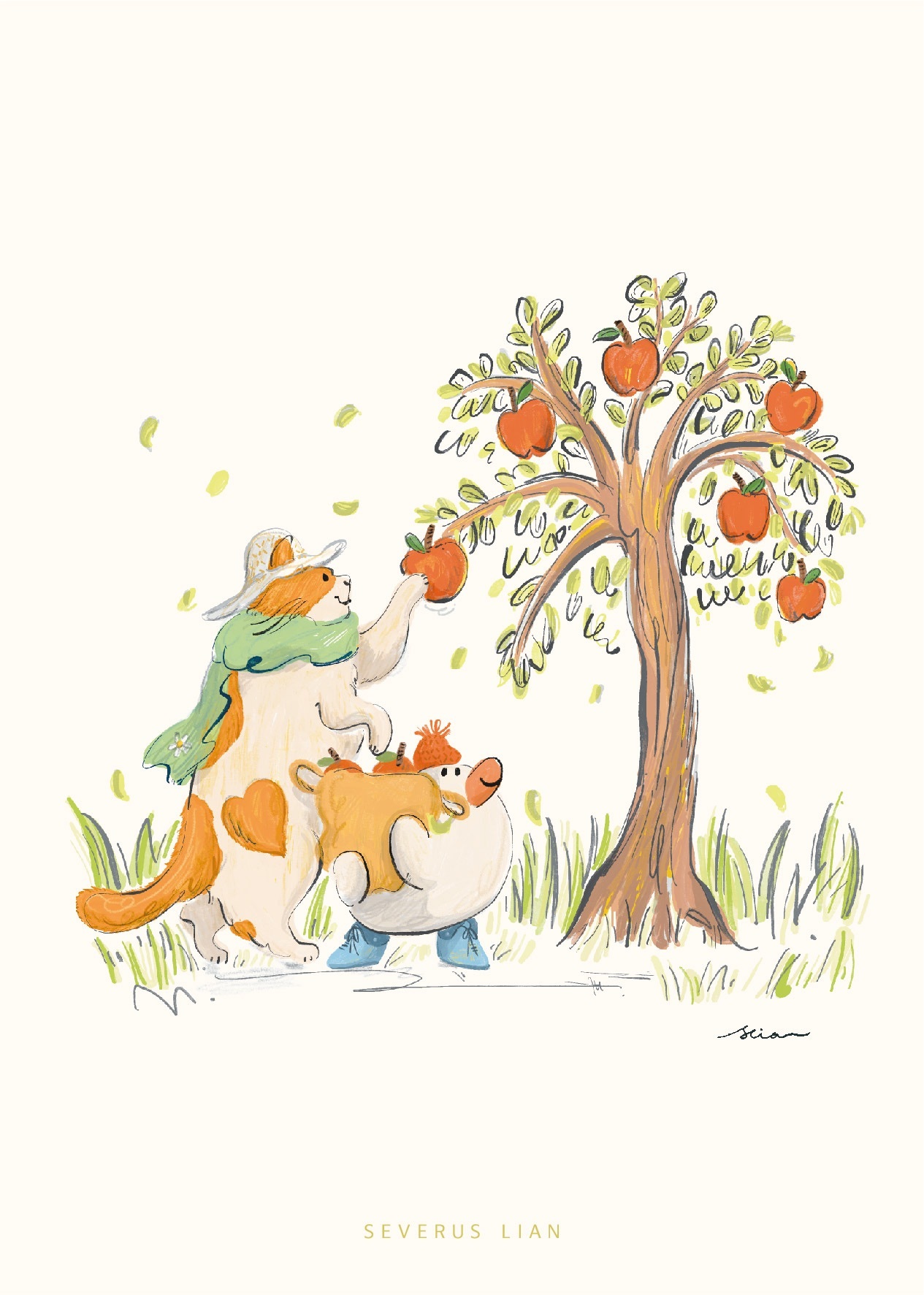 花花市長 採蘋果 明信片｜SEVERUS LIAN 里恩太太