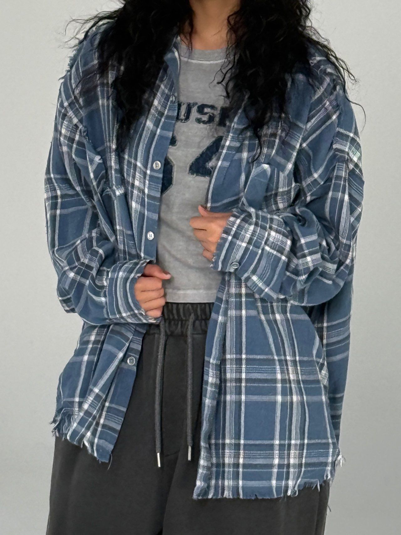 格仔長袖恤衫 UNUSED-129S