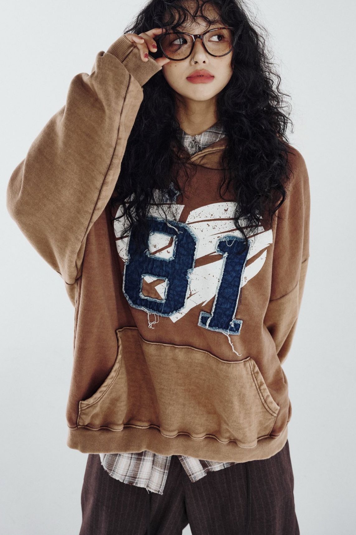 洗水數字圖案連帽衛衣 UNUSED-130T