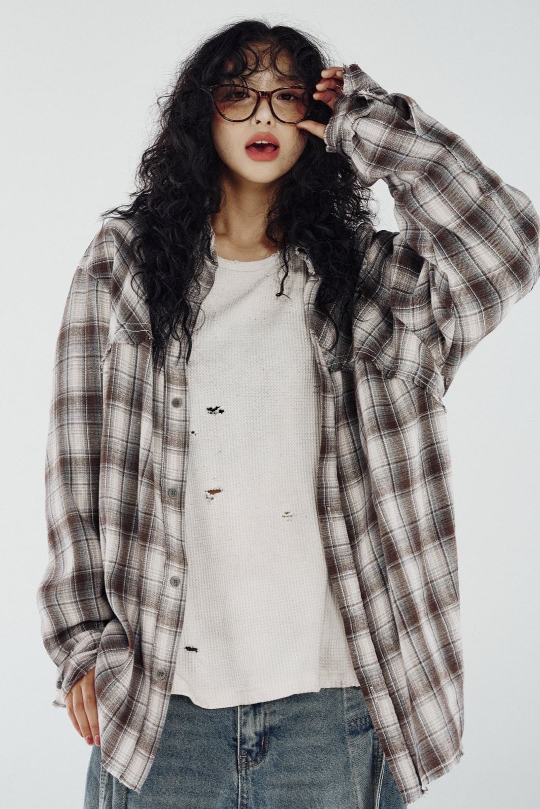 格仔長袖恤衫 UNUSED-133T