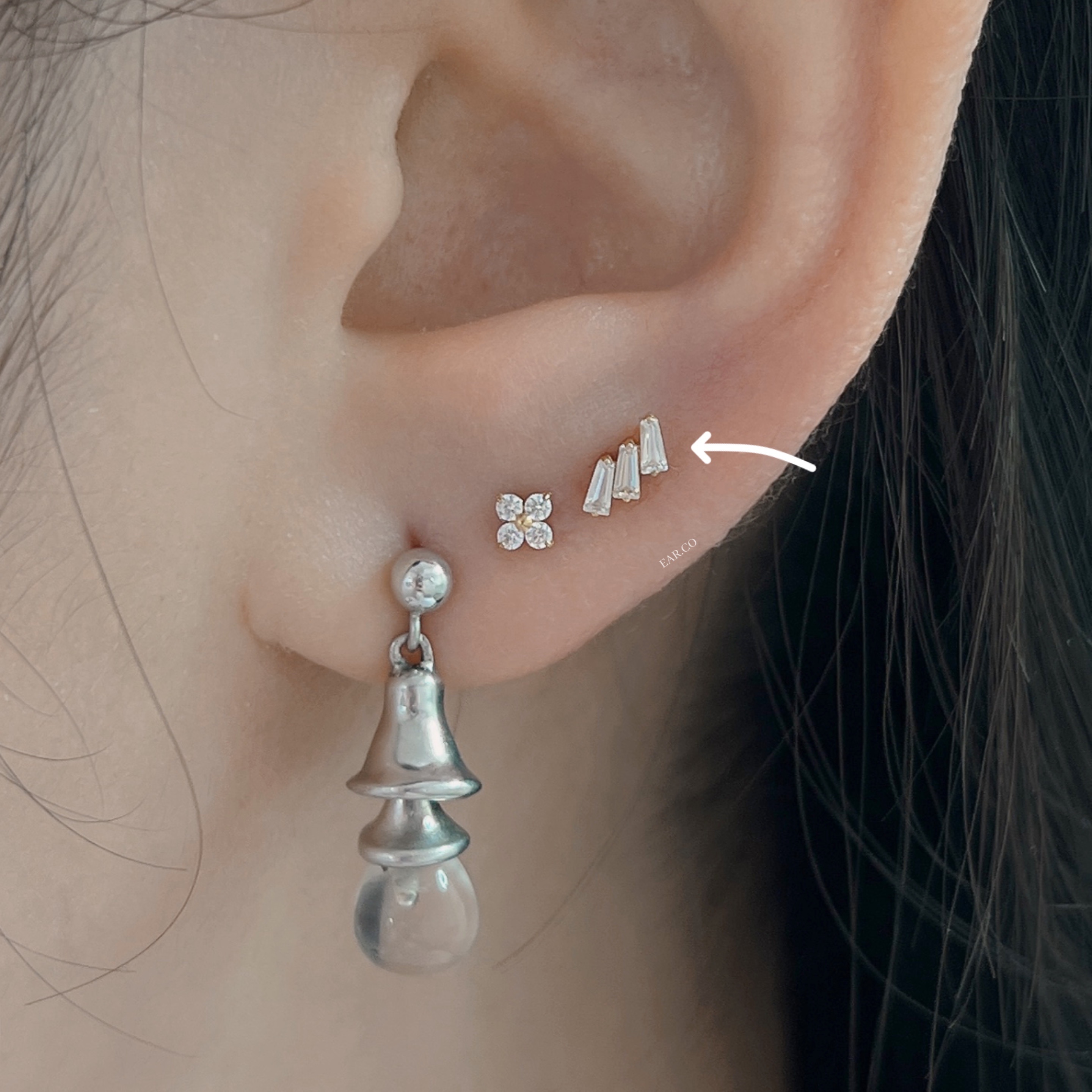 梯形石小弧形平頭耳門/耳珠/耳骨釘 [G23 Titanium]