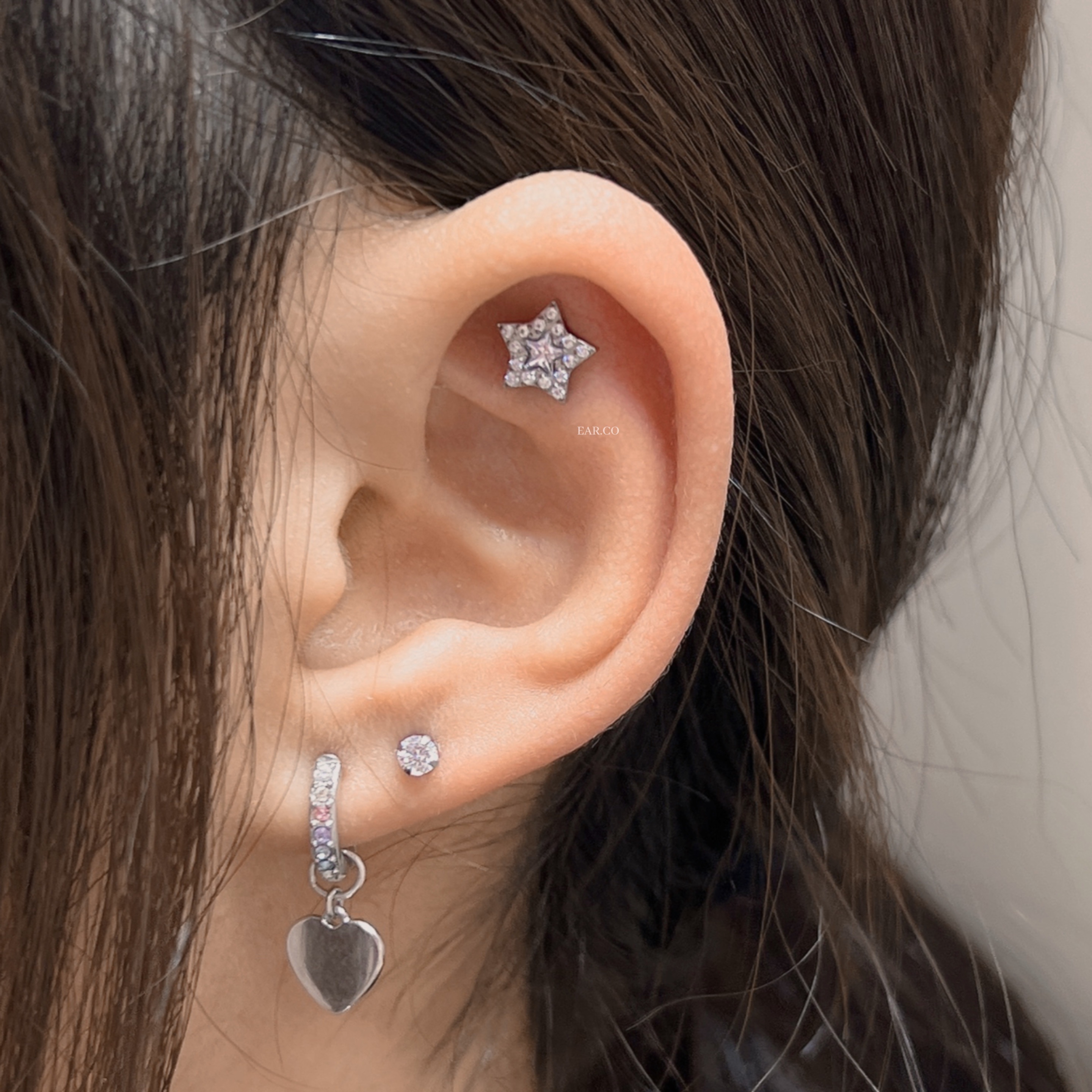 大閃星星平頭耳門/耳珠/耳骨釘 [G23 Titanium]