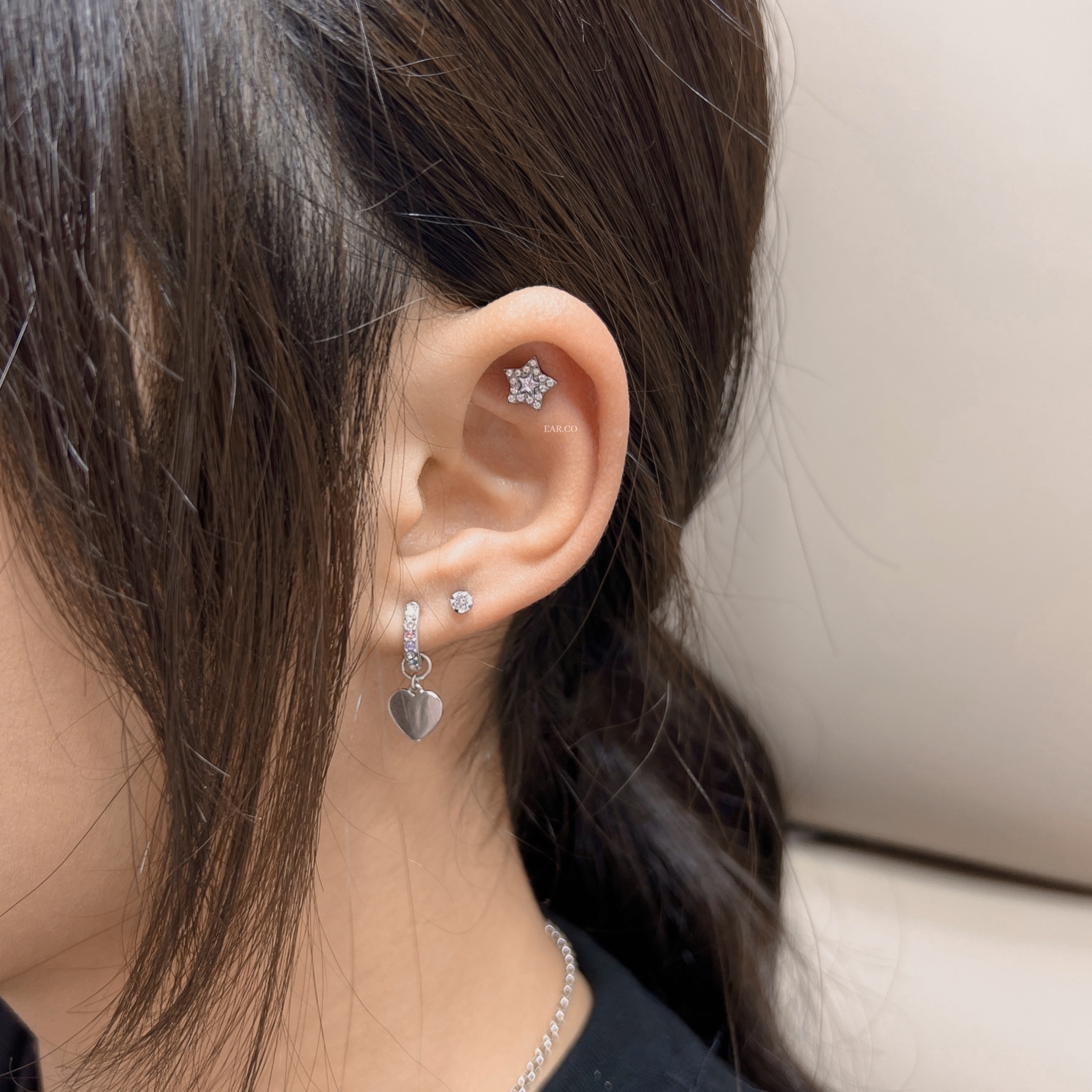 大閃星星平頭耳門/耳珠/耳骨釘 [G23 Titanium]