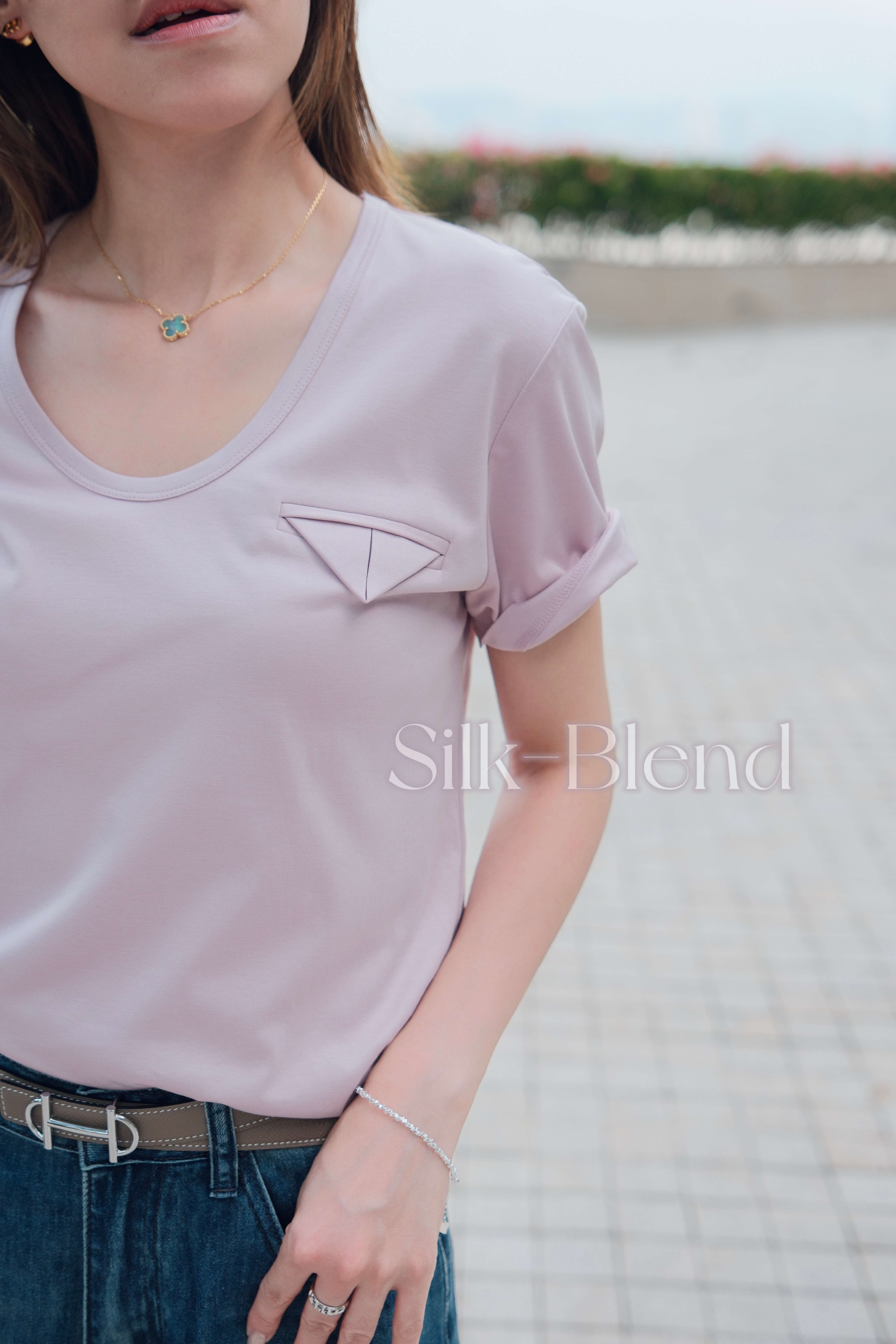 Short Sleeve Mulberry Silk-Cotton Tee_TP236L12