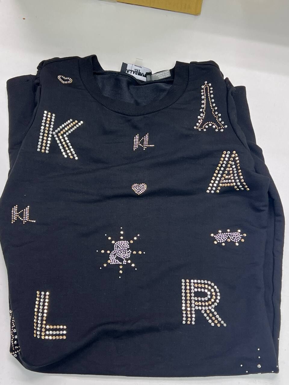 [S] KARL LAGERFELD WHIMSY SPARKLE EMBELLISHED TOP, L4JD7437-BLK (SKL1360)