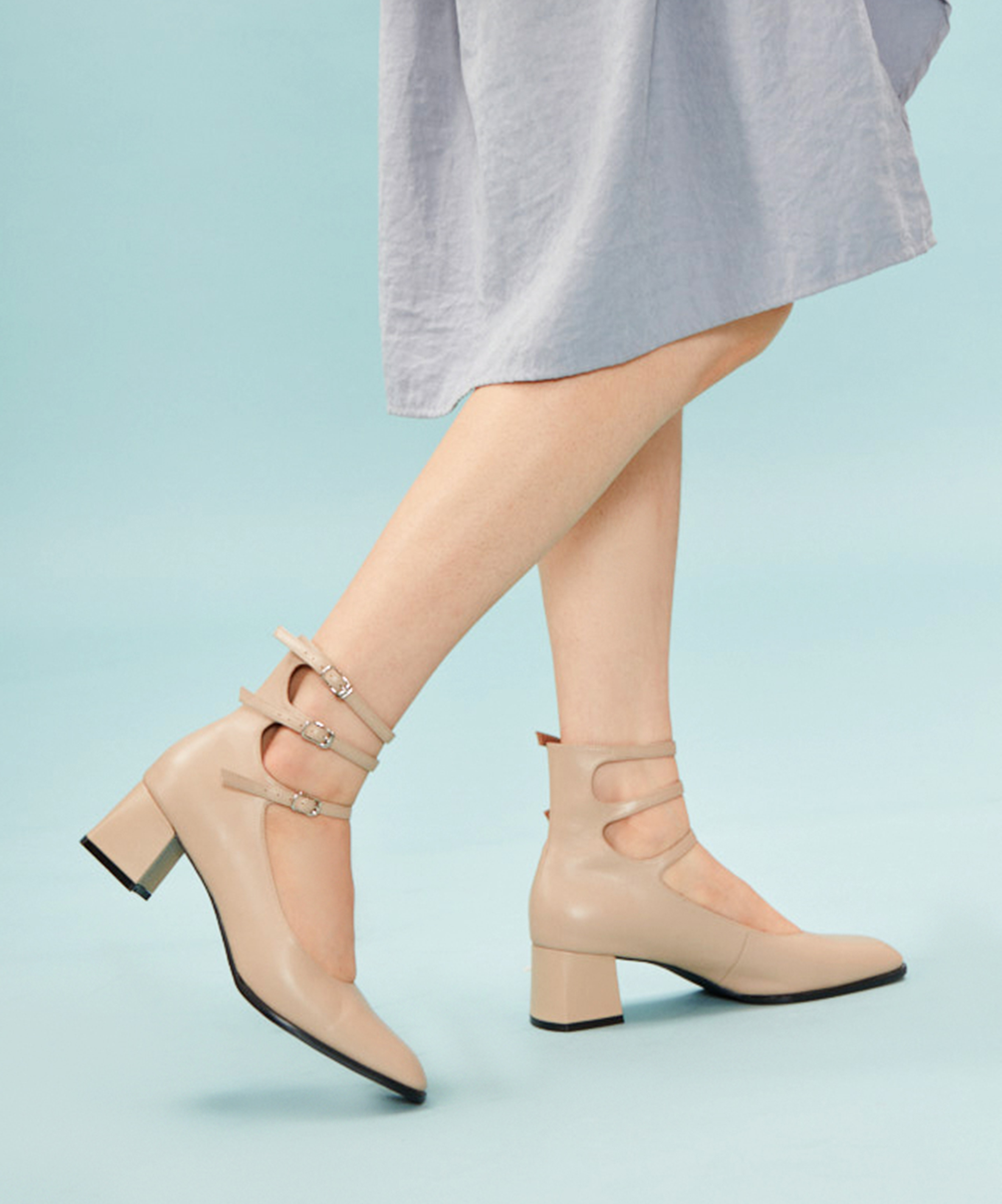 Elle 三踝帶方跟鞋(兩色)MIT款