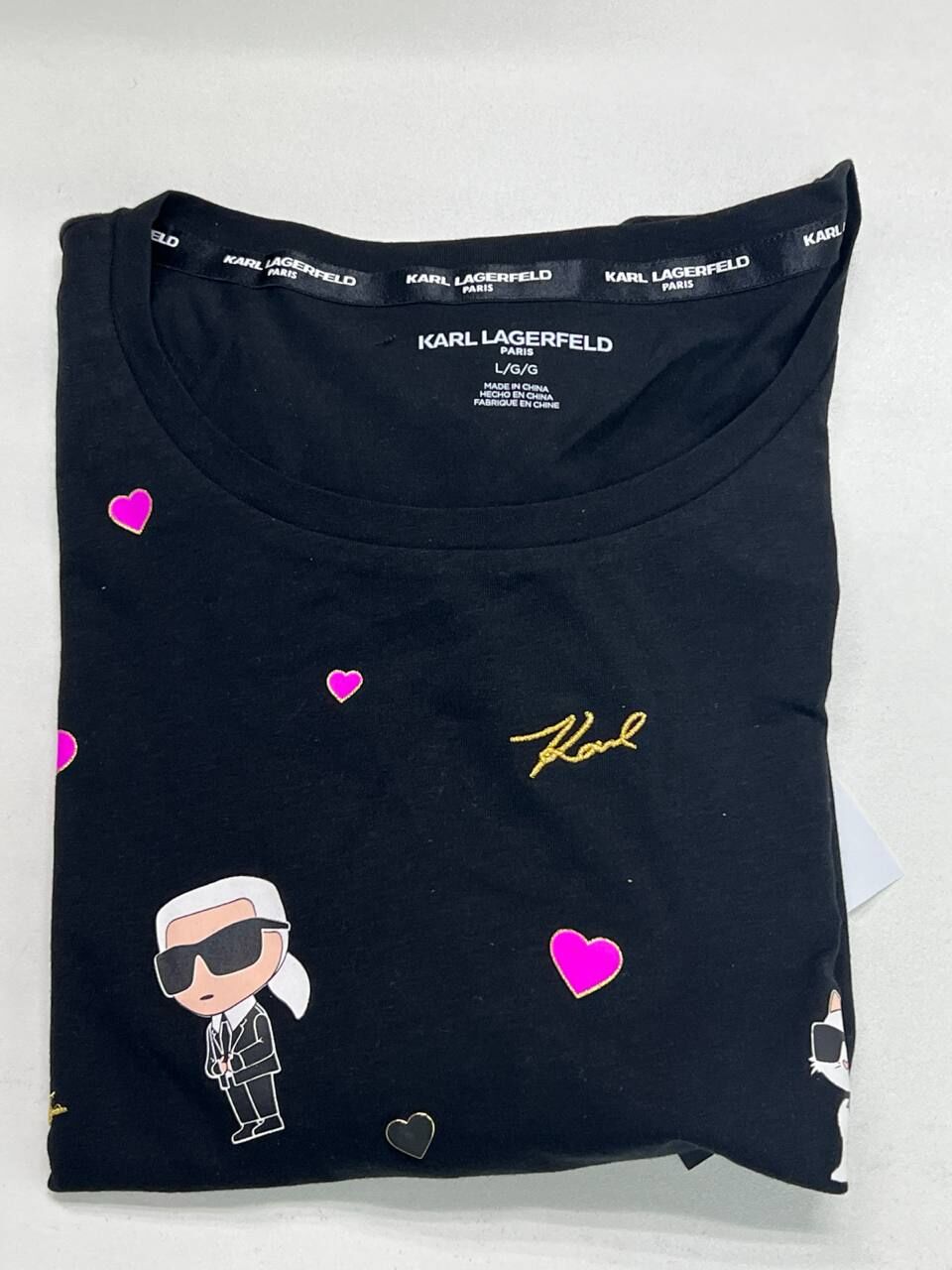 [S] KARL LAGERFELD BLACK CATE PINS TEE, L5WHB014-BLK (SKL1365)