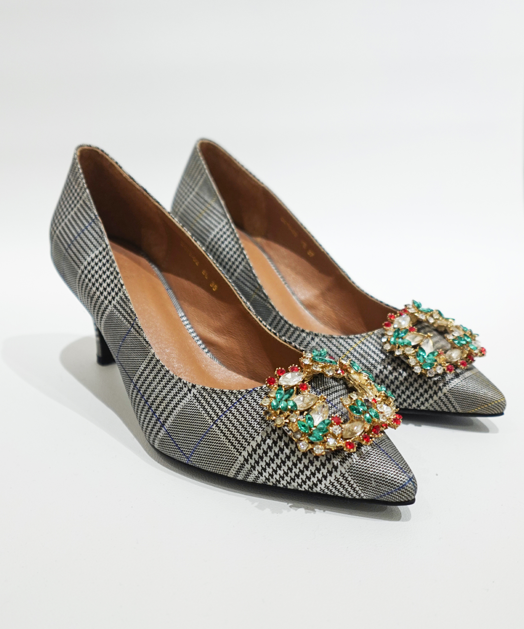 Irina 格紋方釦高跟鞋(兩色)MIT款