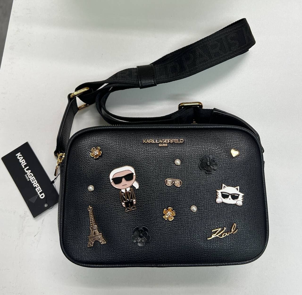 [S] KARL LAGERFELD BLK/BLACK MULTI LH2EU9BJ MAYBELLE CAMERA CROSSBODY, 196788004375 (SKL1368)