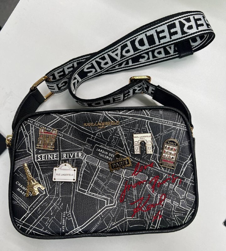 [S] KARL LAGERFELD BLK MULTI/BLK LH5EQ9BJ MAYBELLE TRAVEL PRINT CROSSBODY, 196788169524 (SKL1369)