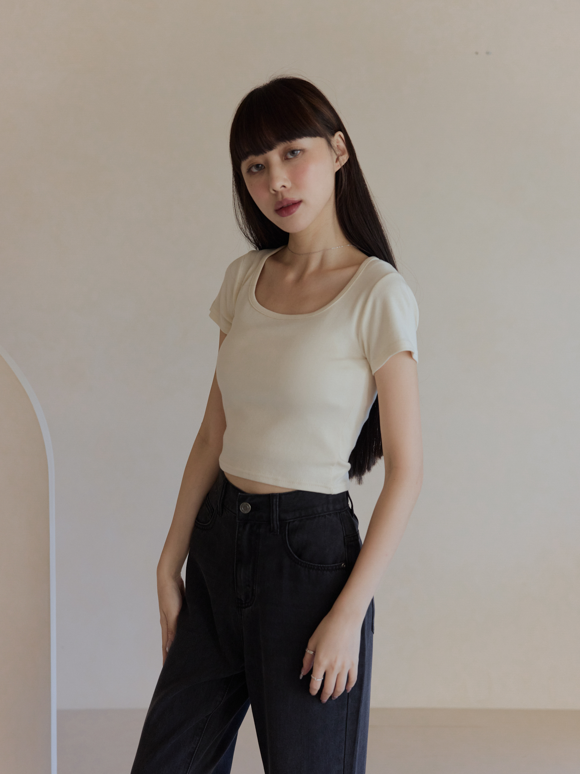 小方領顯瘦短tee