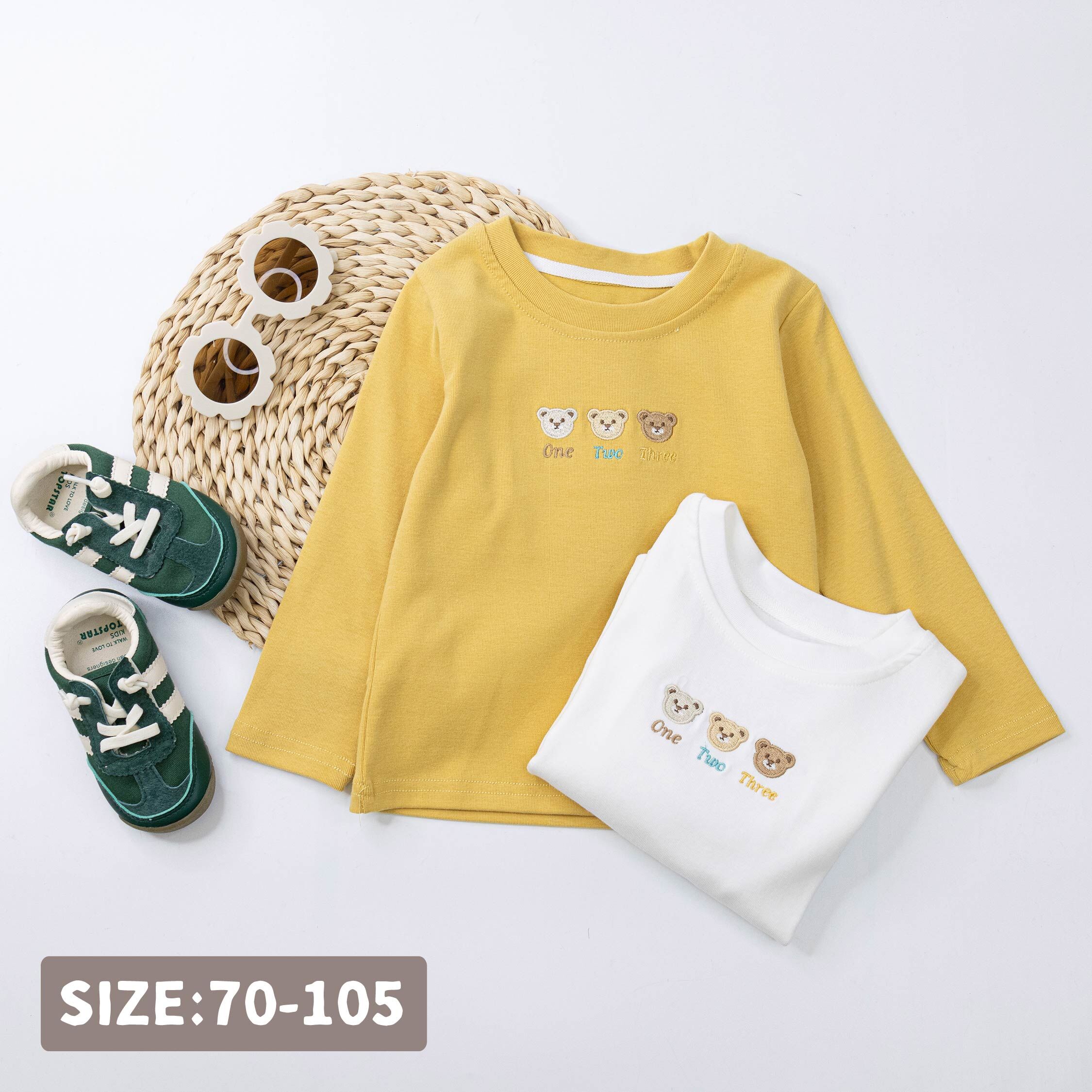 【H55323】三隻小熊電繡舒適上衣/內搭衣＊二色