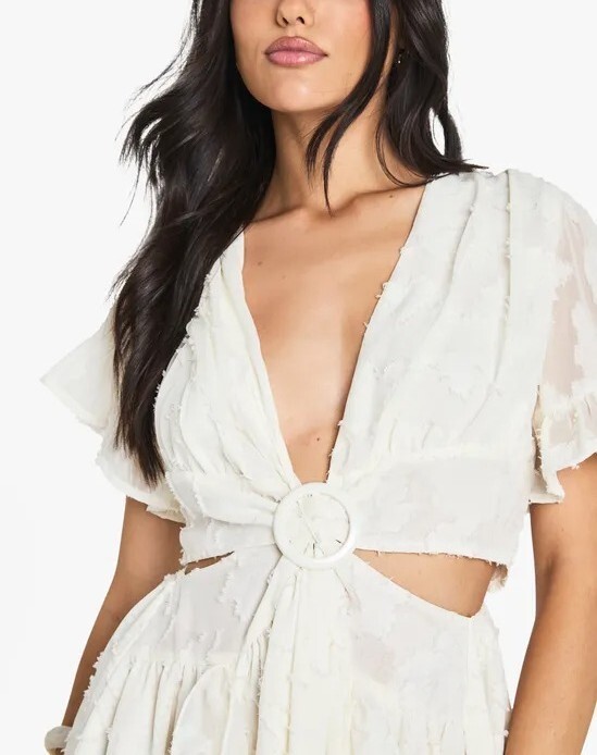 Cream Boho奶油白色燒花植絨Dress