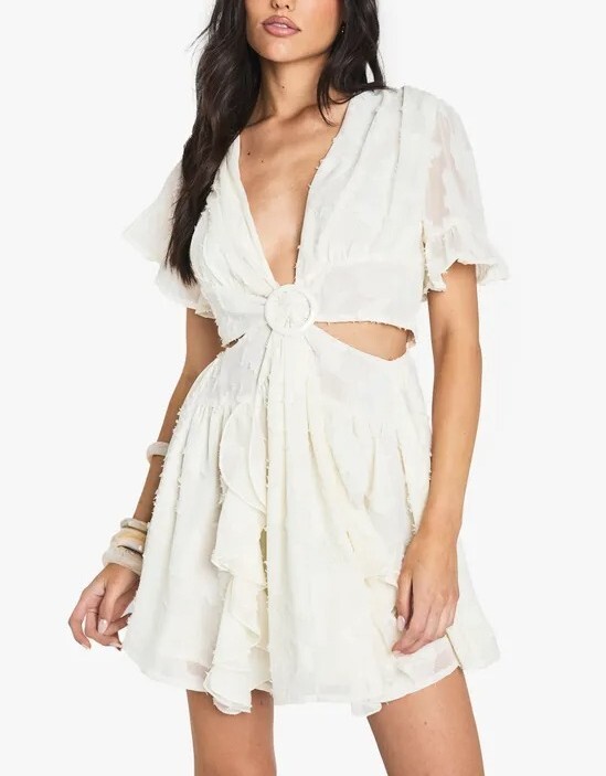 Cream Boho奶油白色燒花植絨Dress