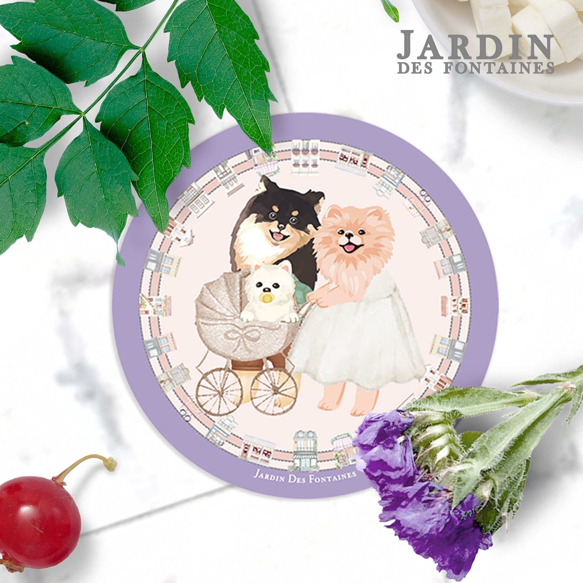 JARDIN DES FONTAINES oh my dog pomeranian's family ceramic coaster