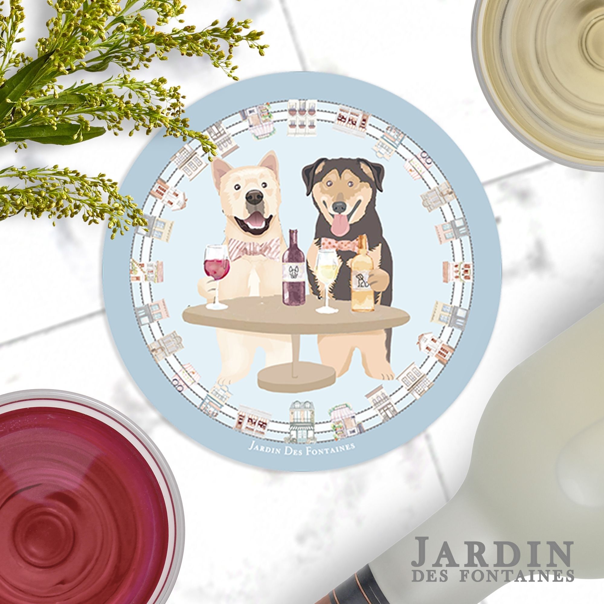 JARDIN DES FONTAINES oh my dog wine tasting mongrel ceramic coaster