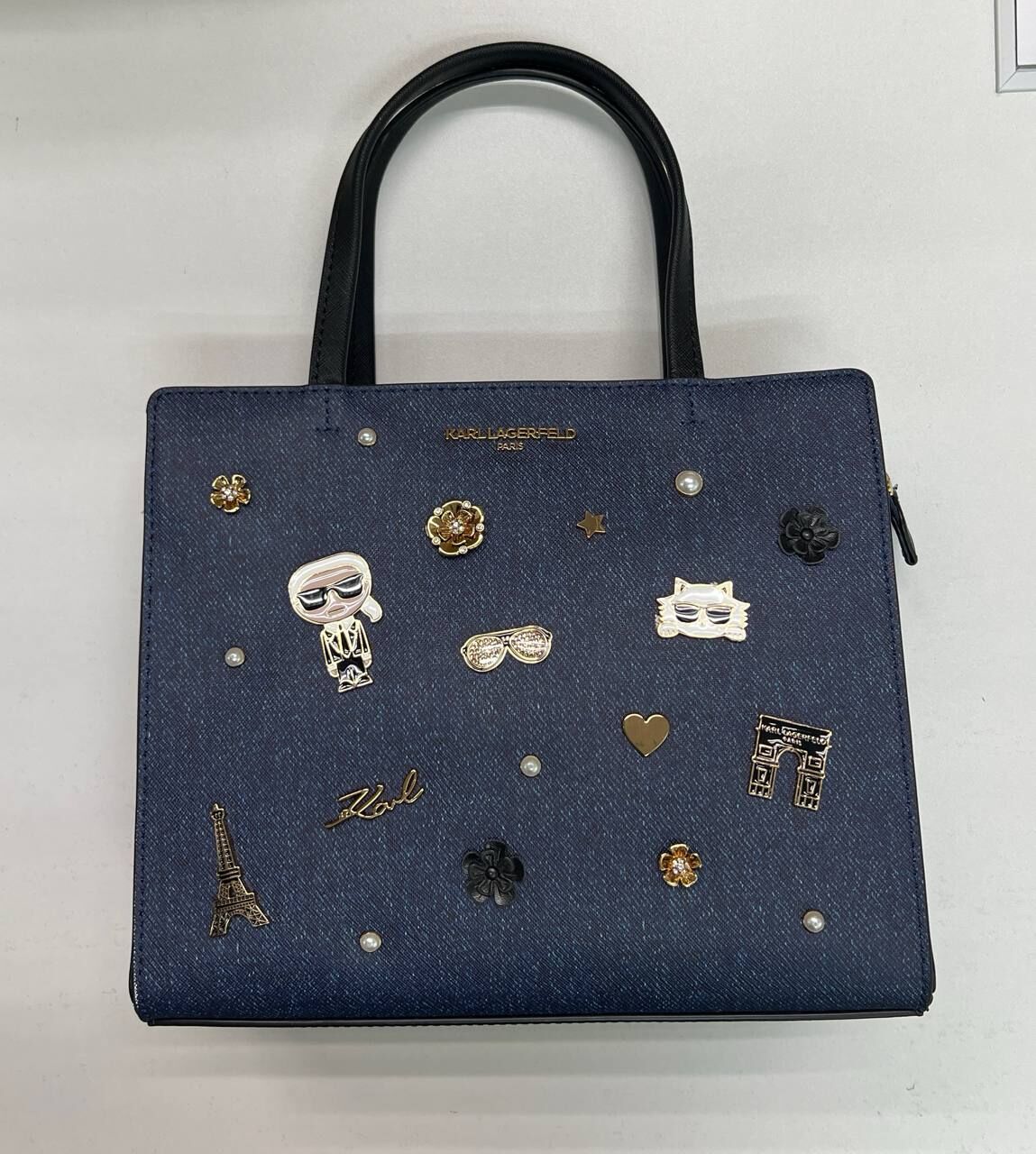 [S] KARL LAGERFELD DENIM LH4DG8BJ MAYBELLE DENIM SATCHEL WITH PINS, 196788003163 (SKL1374)