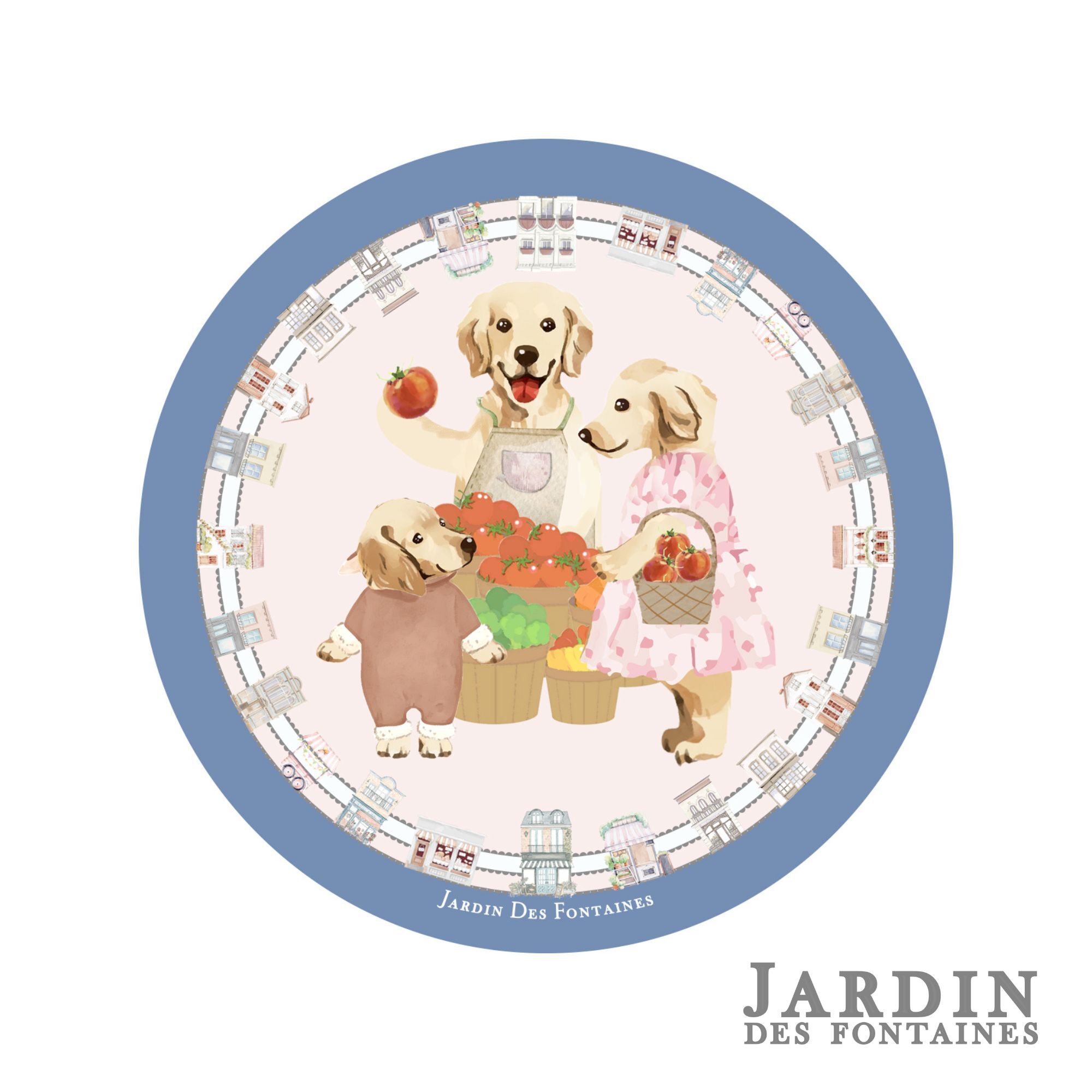 JARDIN DES FONTAINES oh my dog golden retriever & tomato ceramic coaster